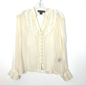 JOSEPHINE CHAUS Ruffle & Lace Silk Button Blouse